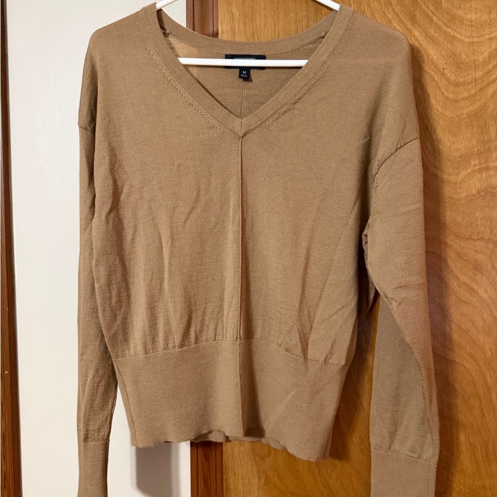 V-Neck Tan Merino Sweater